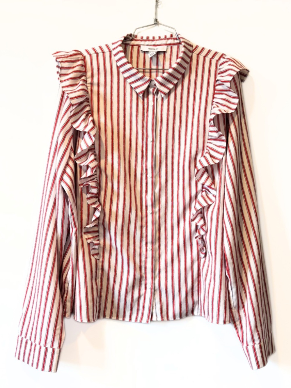 Forever 21 Striped Ruffle Button-Front Blouse Size XXXL